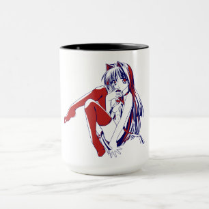Amerikansk Manga Neko Catgirl Kawaii Anime Mugg