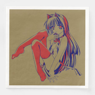 Amerikansk Manga Neko Catgirl Kawaii Anime Pappersservett