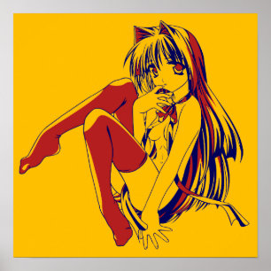Amerikansk Manga Neko Catgirl Kawaii Anime Poster