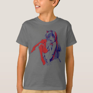 Amerikansk Manga Neko Catgirl Kawaii Anime T Shirt