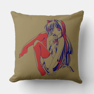Amerikansk Manga Neko Kattflicka Kawaii Anime Kudde