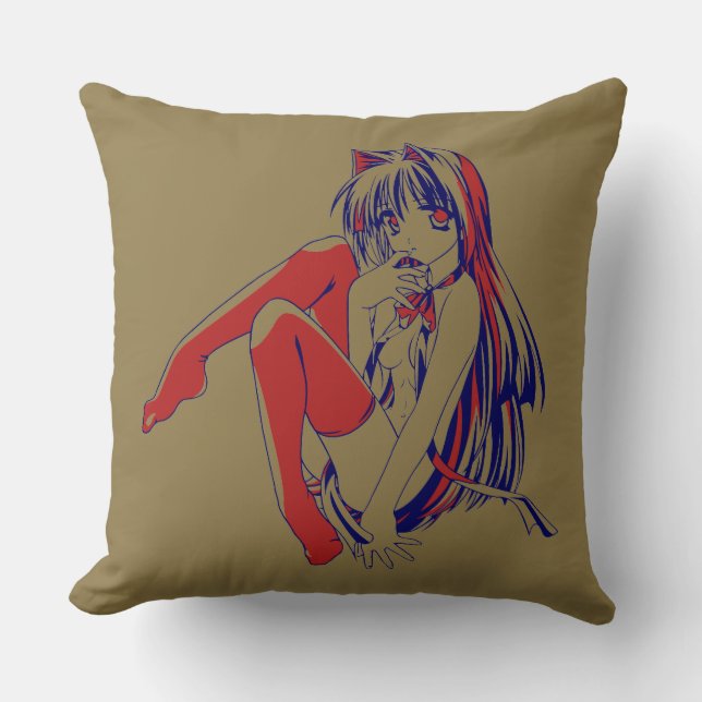 Amerikansk Manga Neko Kattflicka Kawaii Anime Kudde (Framsida)
