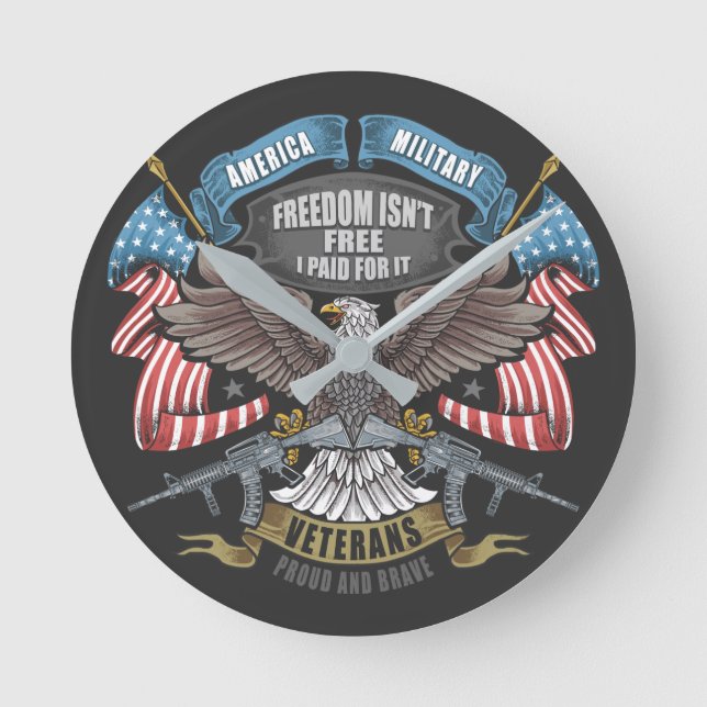 Amerikansk militär med Eagle Acrylic Wall Clock Rund Klocka (Framsida)