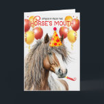 Amerikansk Miniature Horse Chestnut Funny Birthday Kort<br><div class="desc">Roligt gult och färg palett med födelsedagsballonger,  party hatt och blåsare par med den här söta färgaden för kastanjepalett för att skicka önskemål på westerna födelsedag.</div>