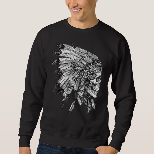 Amerikansk motorcykel Skull Native Indian Eagle Ch Lång Ärmad Tröja (Framsida)