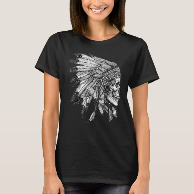 Amerikansk motorcykel Skull Native Indian Eagle Ch T Shirt (Framsida)