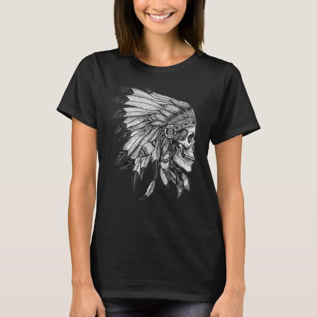 Amerikansk motorcykel Skull Native Indian Eagle Ch T Shirt (Framsida)