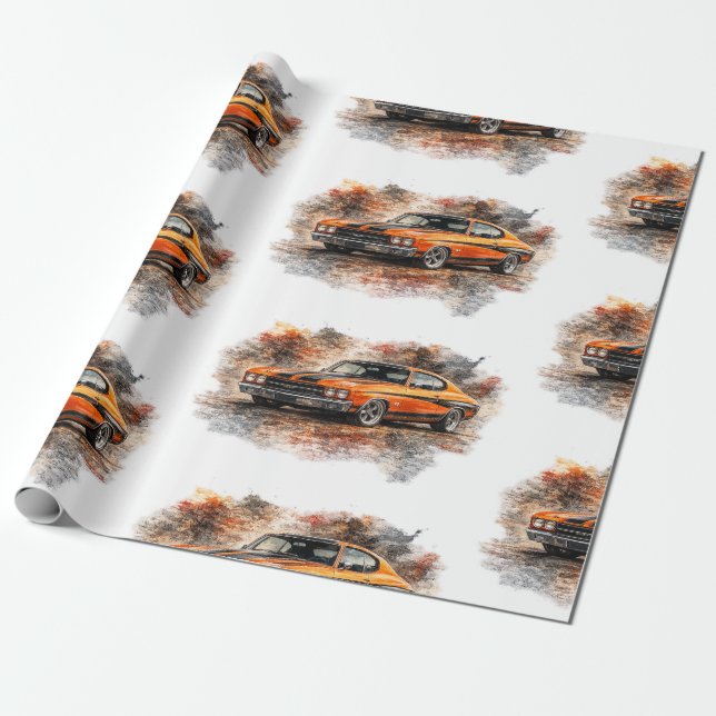 Amerikansk Muscle Car - Inpackningspapper Presentpapper (Utrullad)