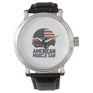 Amerikansk muskelbil vintage flagga skjorta design armbandsur
