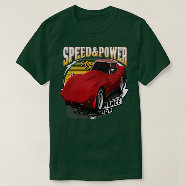 Amerikansk muskelbilshastighet och kraft 8 t shirt (Design framsida)
