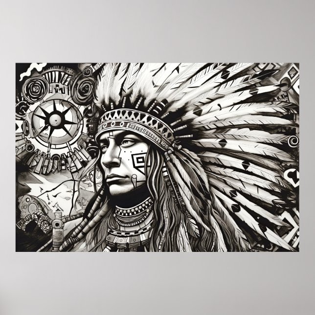 Amerikansk Native Indian Peacbevara Nature Prairie Poster (Framsidan)