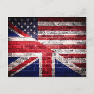 Amerikansk och brittisk flagga. vykort