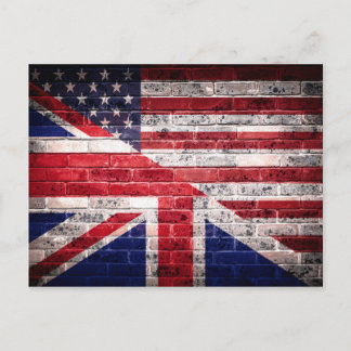 Amerikansk och brittisk flagga. vykort