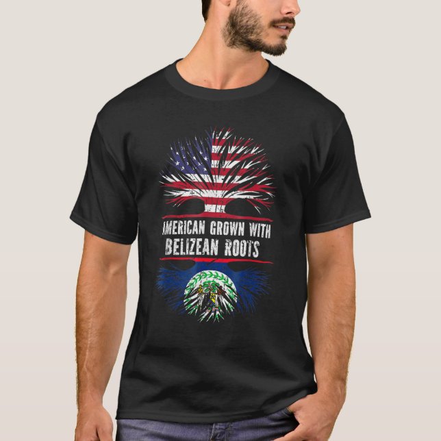 Amerikansk odling med Belizansk rötter USA flagga  T Shirt (Framsida)