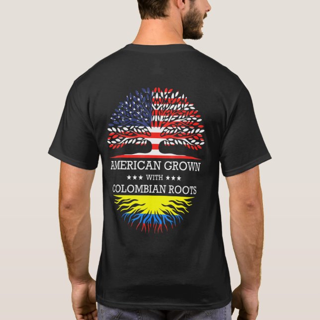 Amerikansk odling med colombianska rötter USA flag T Shirt (Baksida)