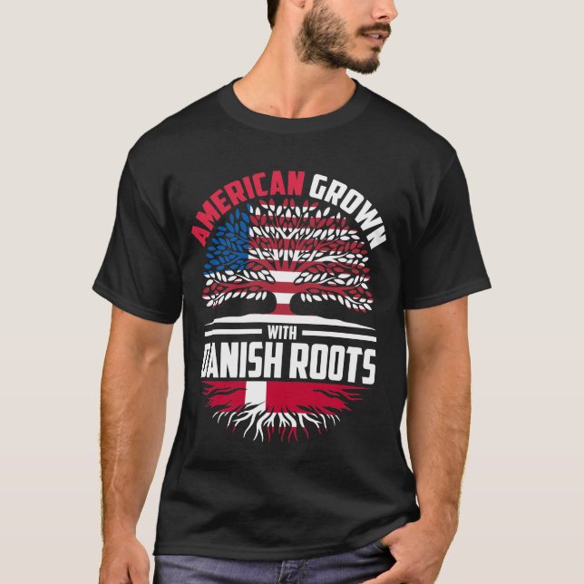 Amerikansk odling med danska rötter Danmark Flagga T Shirt (Framsida)