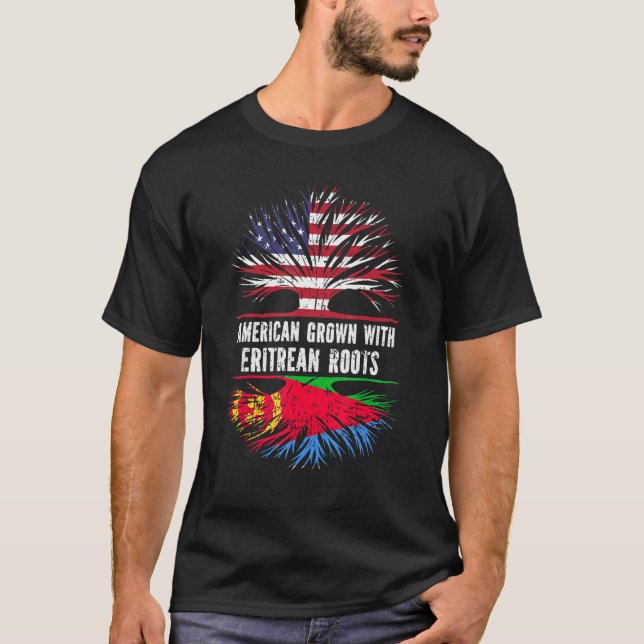 Amerikansk odling med eritreanska rötter USA flagg T Shirt (Framsida)