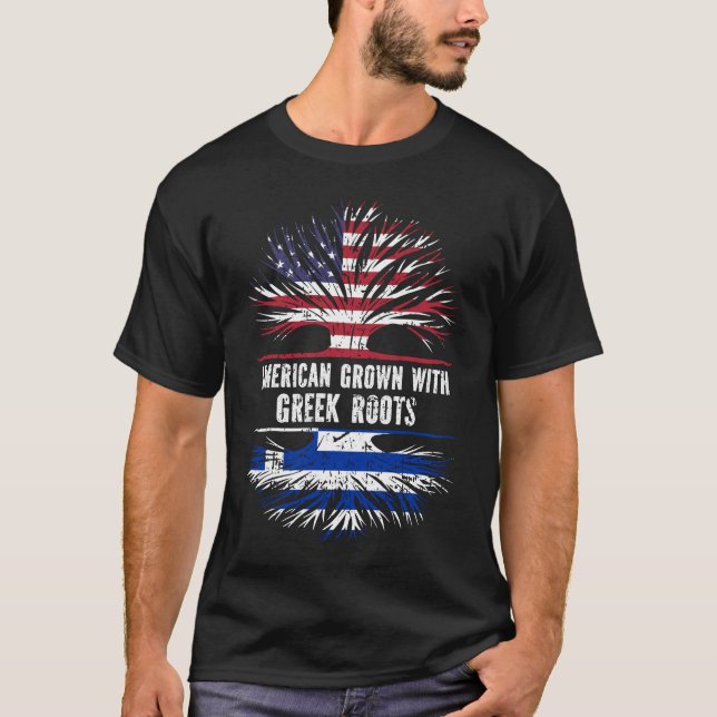 Amerikansk odling med grekiska rötter USA flagga T Shirt (Framsida)