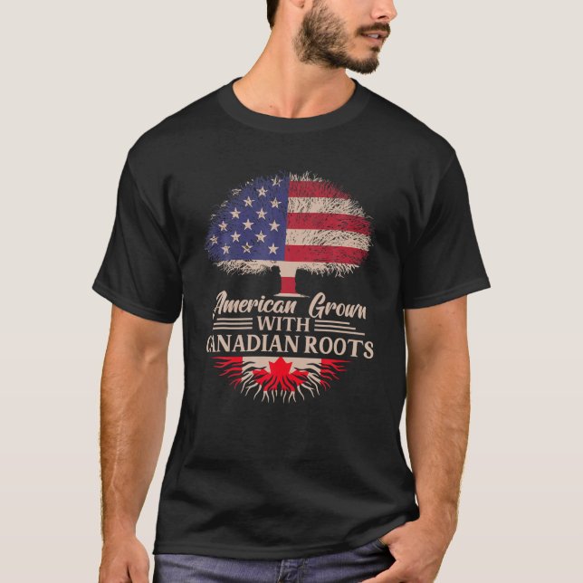 Amerikansk odling med kanadensiska rötter, halv am t shirt (Framsida)