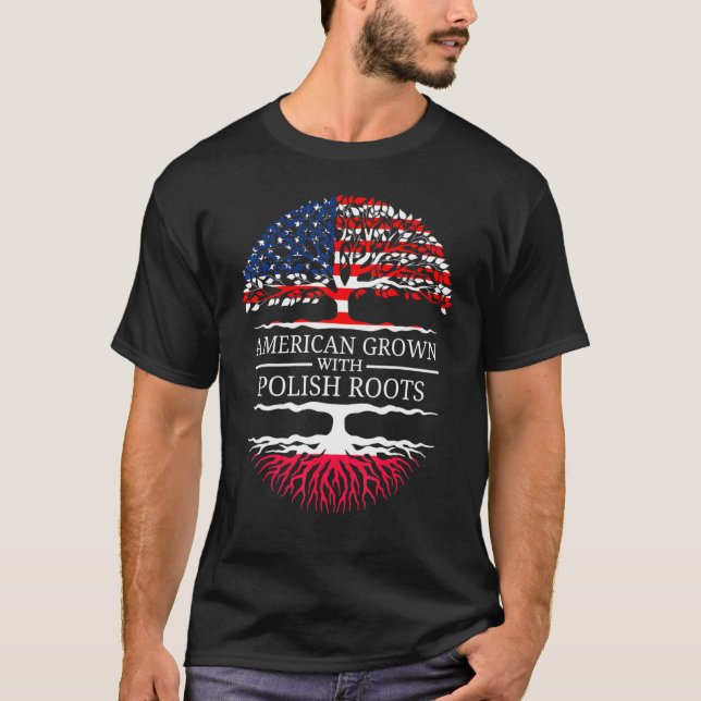 Amerikansk odling med polska rötter USA flagga Trä T Shirt (Framsida)