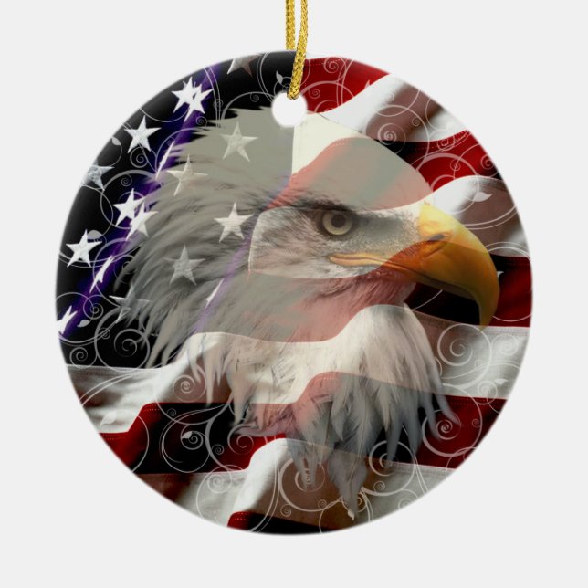 Amerikansk Örn Flagg Rund Ornament (Framsidan)