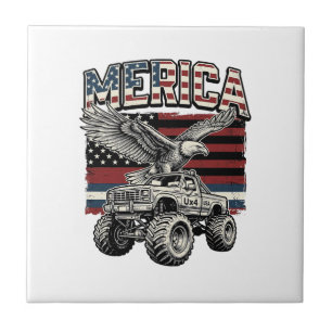 Amerikansk Örn Monster Truck Vintage Patriotisk Kakelplatta