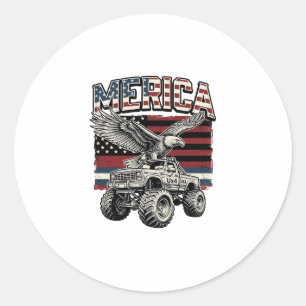 Amerikansk Örn Monster Truck Vintage Patriotisk Runt Klistermärke