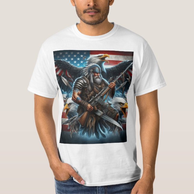 Amerikansk örn och flagga i kombination med Warrie T Shirt (Framsida)