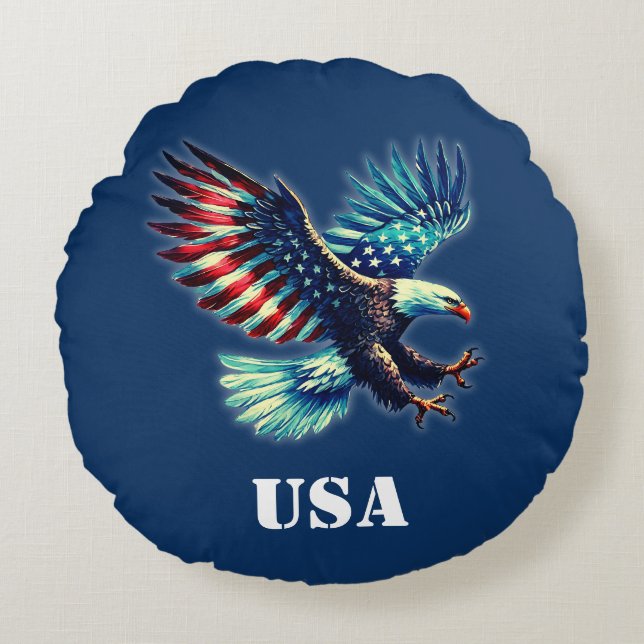 Amerikansk örn patriotisk USA Rund Kudde (Framsidan)