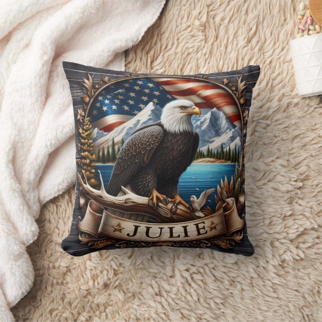 Amerikansk örning med scenbergen och Flagga Kudde (Filt)