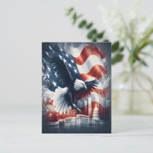 Amerikansk örning över Cityscape Vykort