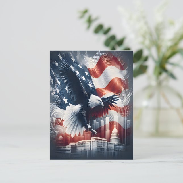 Amerikansk örning över Cityscape Vykort (Stående Fram)