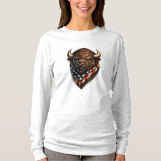 Amerikansk Patriot Buffalo Huvud Grafisk T Shirt