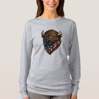 Amerikansk Patriot Buffalo Huvud Grafisk T Shirt