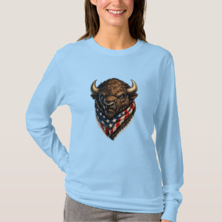 Amerikansk Patriot Buffalo Huvud Grafisk T Shirt