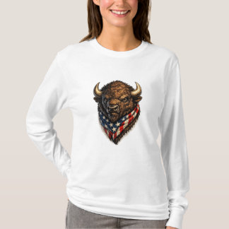 Amerikansk Patriot Buffalo Huvud Grafisk T Shirt