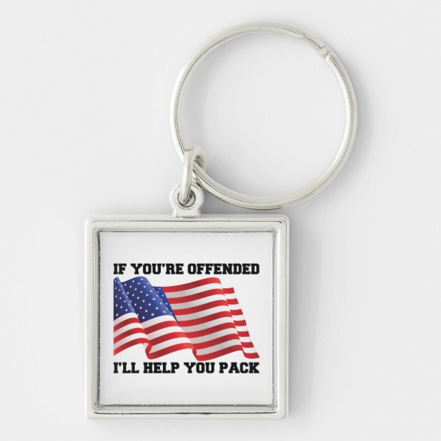 Amerikansk patriot fyrkantig silverfärgad nyckelring (Framsidan)