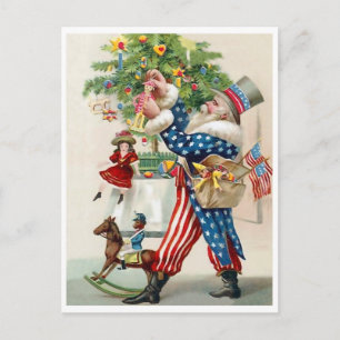 Amerikansk patriot, Tomte, Juldekorationer Vykort