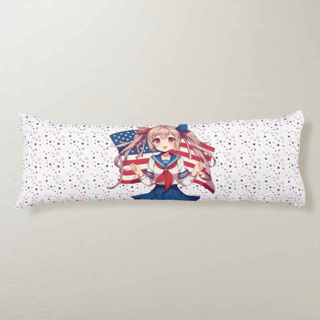 Amerikansk patriotisk animerad flicka kroppskudde (Framsidan)
