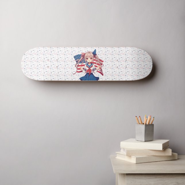 Amerikansk patriotisk animerad flicka mini skateboard bräda 18,5 cm (Väggkonst (Horz))