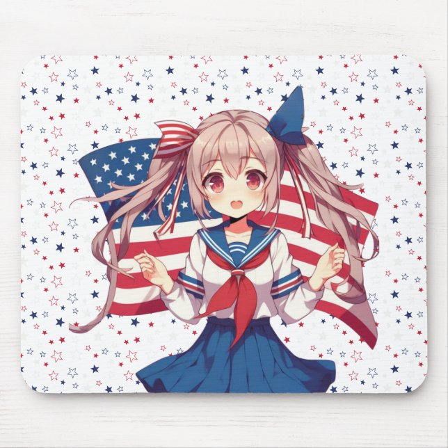 Amerikansk patriotisk animerad flicka musmatta (Framsidan)
