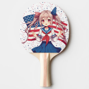 Amerikansk patriotisk animerad flicka pingisracket