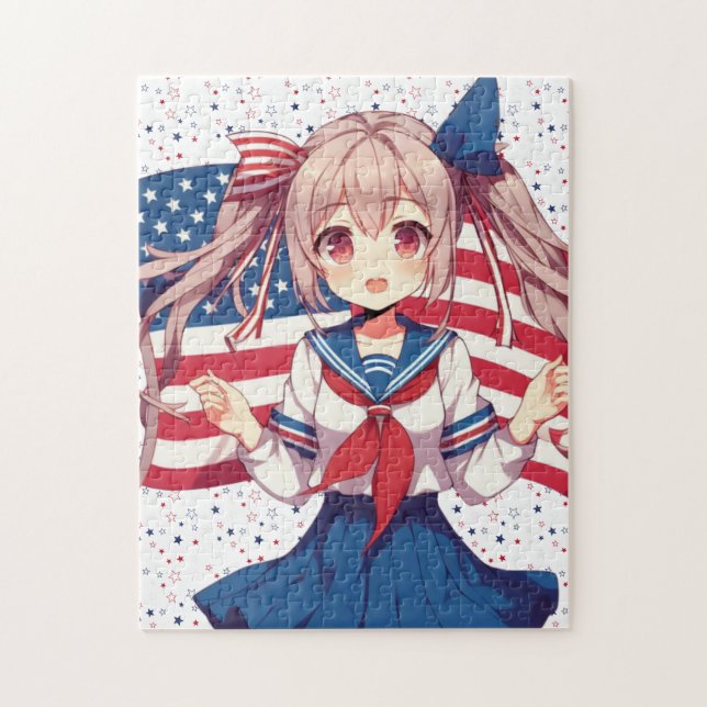 Amerikansk patriotisk animerad flicka pussel (Vertikal)