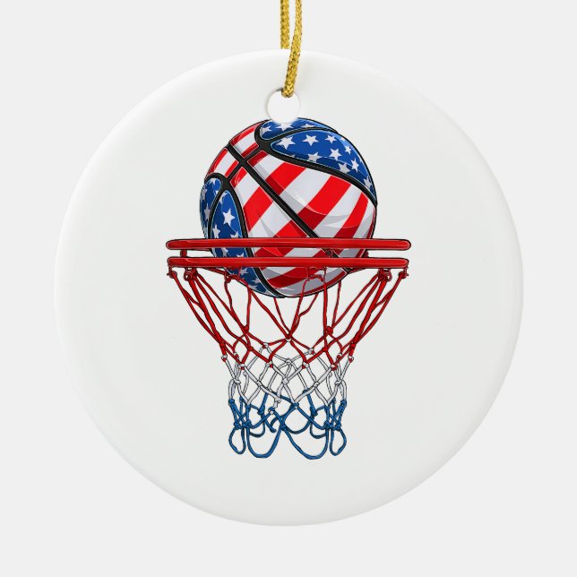 Amerikansk patriotisk basket 4:e juli amerikanska  julgransprydnad keramik (Framsidan)