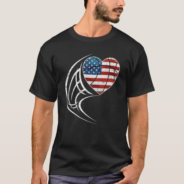Amerikansk patriotisk basket 4:e juli USA:s Flagga T Shirt (Framsida)