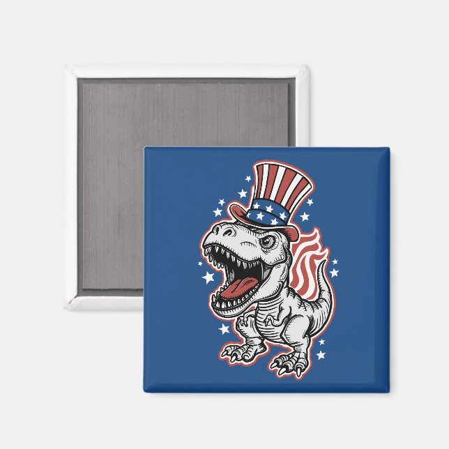 Amerikansk Patriotisk Dinosaurie Magnet (Front/Back)