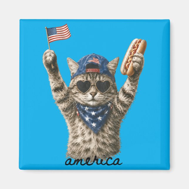 Amerikansk Patriotisk Katt Korv Magnet (Framsidan)