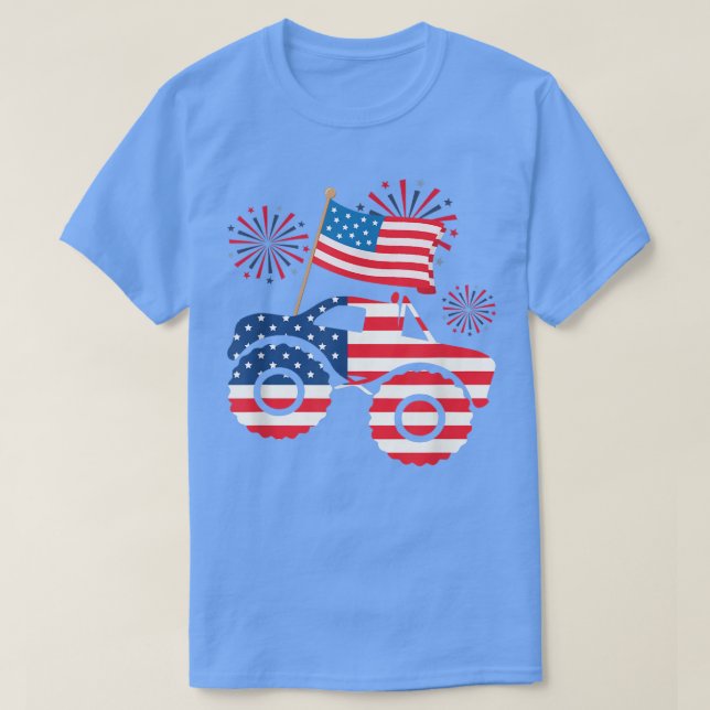 Amerikansk patriotisk monster Lastbil 4:e juli K T Shirt (Design framsida)