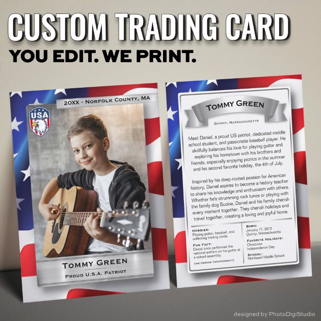 Amerikansk patriotisk samlarkort, stolt amerikansk (Custom Patriotic Trading Card, USA Pride Card)