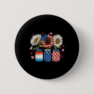 Amerikansk patriotisk USA flagga Burk med solros 4 Knapp